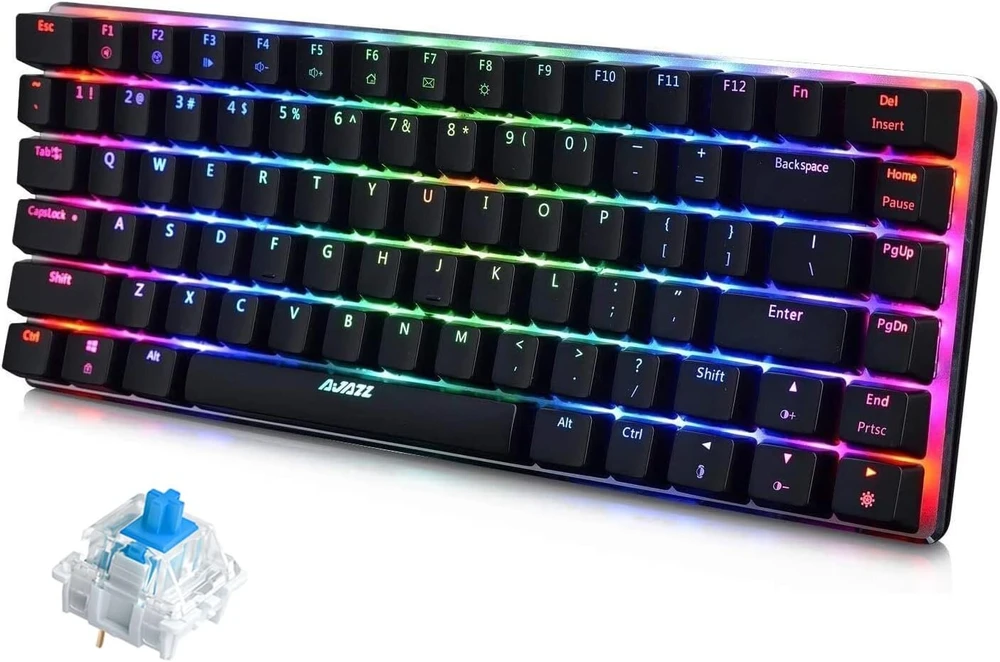Felicon Ak33 usb laidinė mechaninė žaidimų klaviatūra, 80% mėlynas switch klaviatūra su 19 rgb chroma led apšvietimu, 82 klavišų anti-ghosting metalinis skydelis, skirta pc, mac ir nešiojamam kompiuteriui, juoda