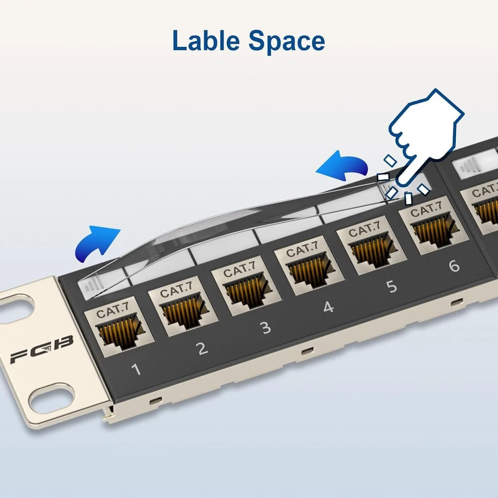 Fgb 10 gbps 1u patch panelis su 24 prievadais ir cat7 rj45 ekranuotu keystone jungikliu, 19 colių stovo arba sieninis patch panelis su galine juosta, tinklo patch panelis, skirtas gigabitiniam tinklo jungikliui