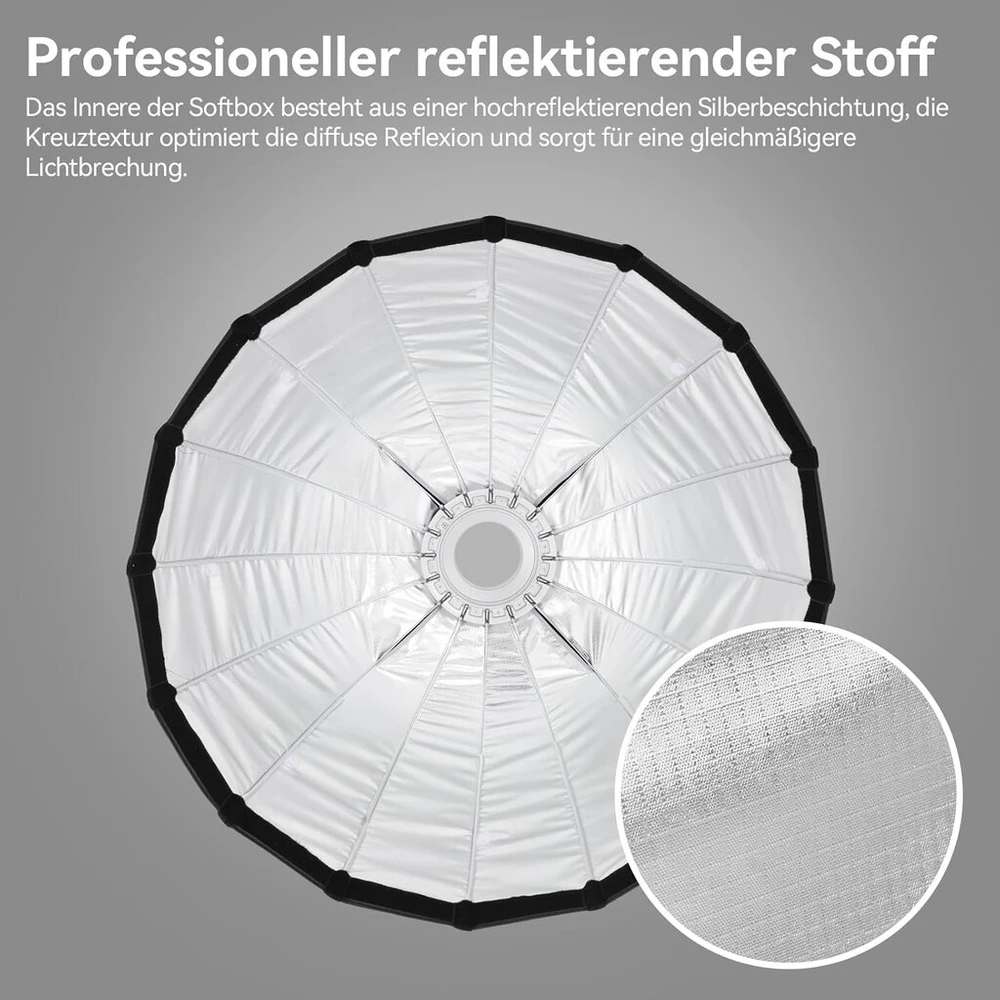 Fgen 70 cm gilus parabolinis softbox su difuzoriumi, korio tinkleliu ir nešiojimo pagrindu, nešiojamas Bowens softbox, tinkamas Bowens jungties nuolatinei šviesai ir studijos apšvietimui