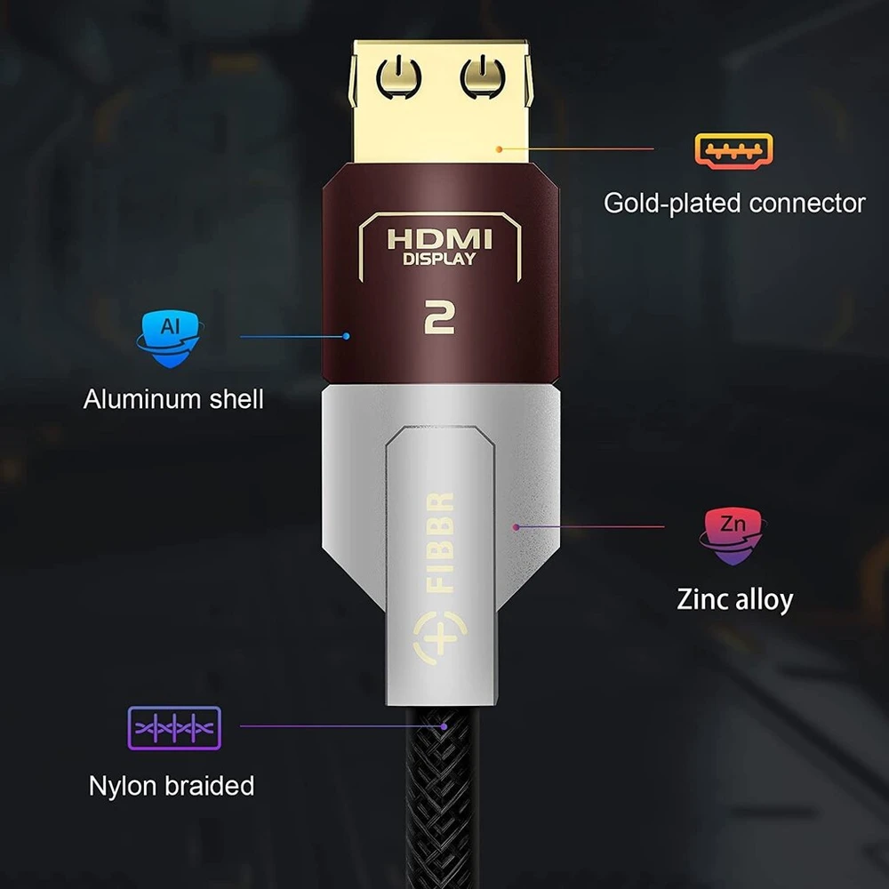 Fibbr 8k hdmi 2.1 šviesolaidinis kabelis 15 m, 48 gbps didelės spartos hdmi kabelis palaiko 8k @ 60hz, 4k @ 120hz/144hz, hdr10+, earc, hdcp 2.2 ir 2.3, skirtas blu-ray, pc, nešiojamam kompiuteriui, televizoriui, projektoriui, ps5/4