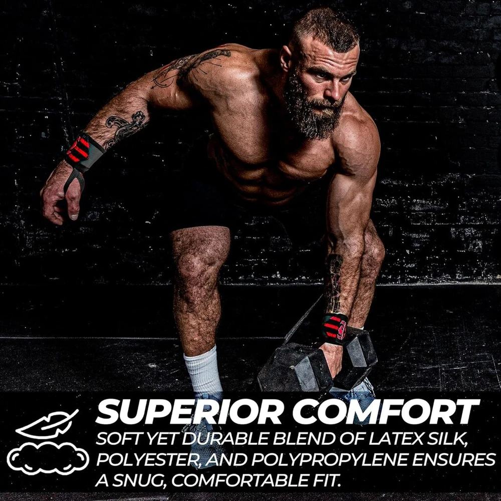 Fightsense Riešo įtvarai sunkumų kilnojimui, 45 cm aukščiausios kokybės riešo dirželiai (riešo dirželiai) su tvirta kilpa nykščiui, sporto salei, riešo įtvarai sunkumų kilnojimui