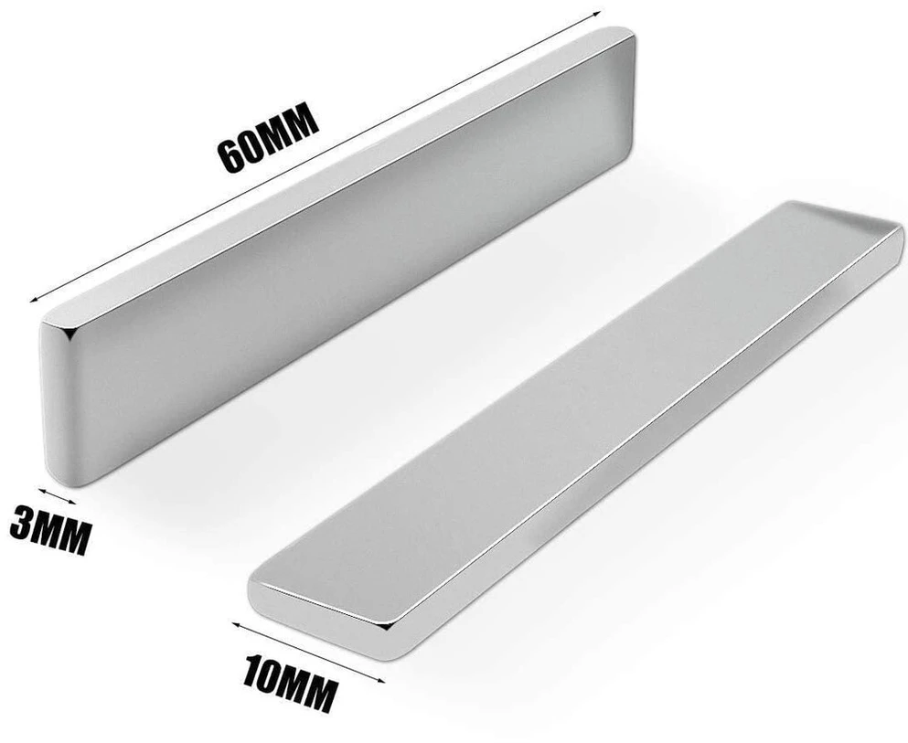 Findmag stiprūs magnetai, 8 vnt., 60 x 10 x 3 mm neodimio magnetai, ypač stiprūs, stiprūs magnetai magnetinei lentai, magnetai šaldytuvui su dvipuse lipnia juosta, magnetai stiklinei magnetinei lentai