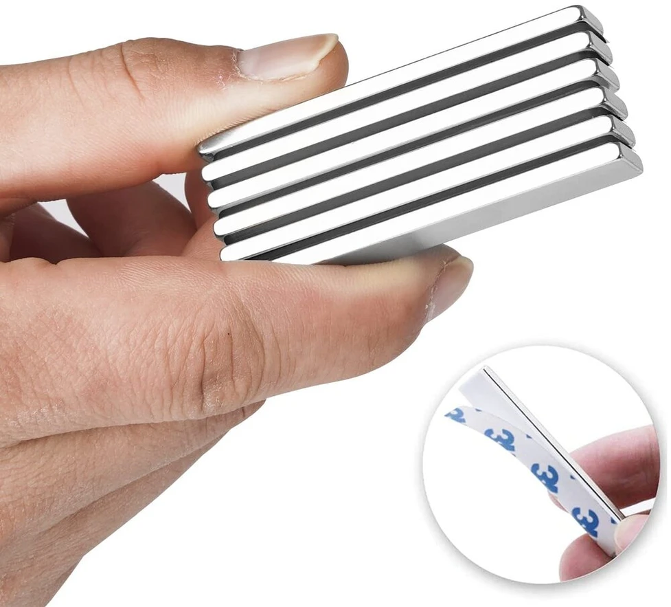 Findmag stiprūs magnetai, 8 vnt., 60 x 10 x 3 mm neodimio magnetai, ypač stiprūs, stiprūs magnetai magnetinei lentai, magnetai šaldytuvui su dvipuse lipnia juosta, magnetai stiklinei magnetinei lentai