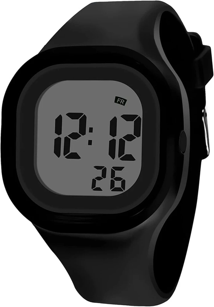 Findtime skaitmeninis laikrodis su silikoniniu dirželiu, kvadratinis sportinis laikrodis, 5atm atsparus vandeniui, su chronometru, data, žadintuvu, apšvietimu, paauglių laikrodžiai moterims ir vyrams, juodas, dirželis.