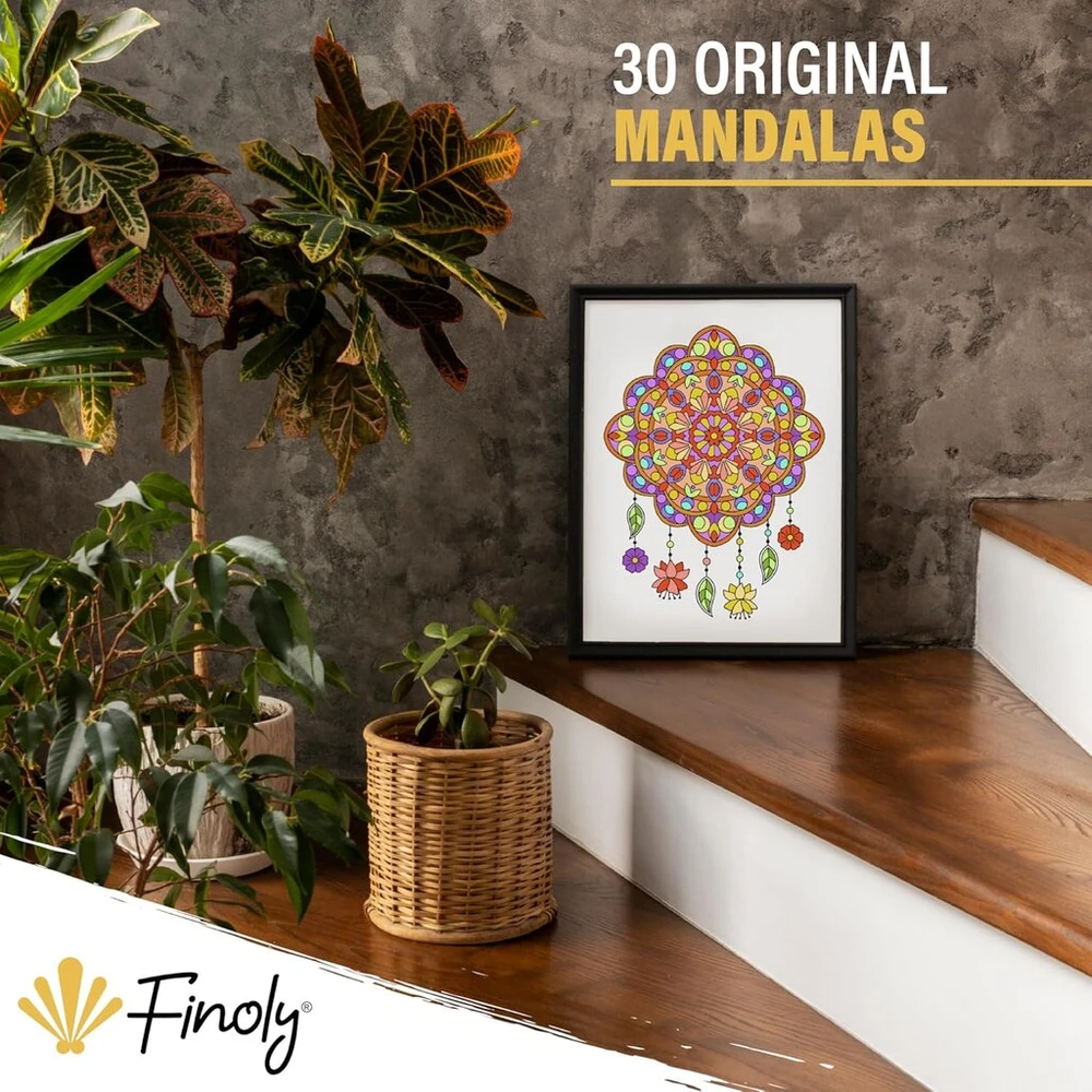 Finoly mandala spalvinimo knyga suaugusiems su 30 iliustracijų, fantazijos gamta, spalvinimo knyga suaugusiems, mažina stresą, mandala knyga suaugusiems, A4, aukštos kokybės popierius, spirale įrišta (day)