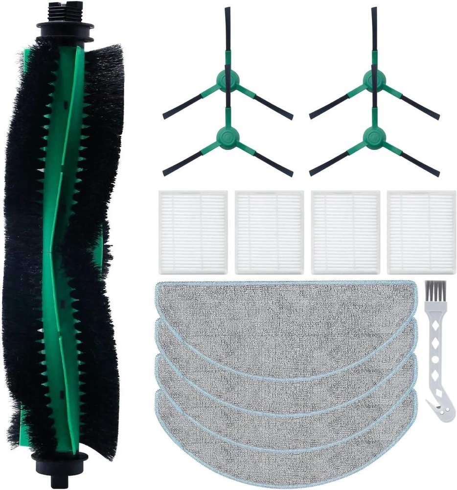 Fixbetter priedų rinkinys, skirtas Irobot Roomba Combo Essential Y0112/y0110/y0140/q0120/q011/q052, Irobot Roomba 105 Combo+ robotų dulkių siurblių atsarginės dalys su 1 pagrindiniu šepečiu, 4 filtrais, 4 šoniniais šepečiais, 4
