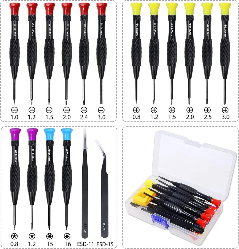 Fixitok 18 dalių mažas magnetinių atsuktuvų rinkinys su torx, phillips, įpjovomis, pentalobe kompiuteriams, akiniams, laikrodžiams