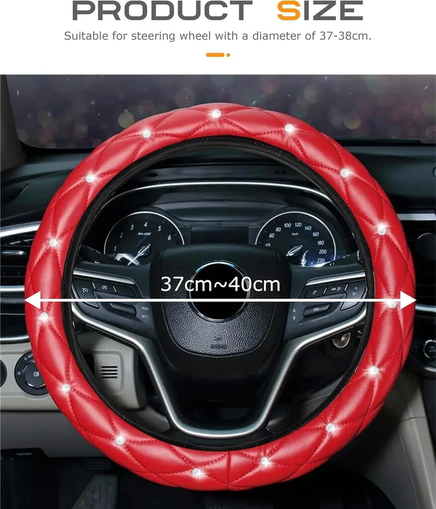 Flaconi automobilio vairo uždangalas, blizgantis vairo uždangalas, blizgantis vairo uždangalas, blizgantis vairo uždangalas, automobilio vairo uždangalas su blizgučiais (raudonas)