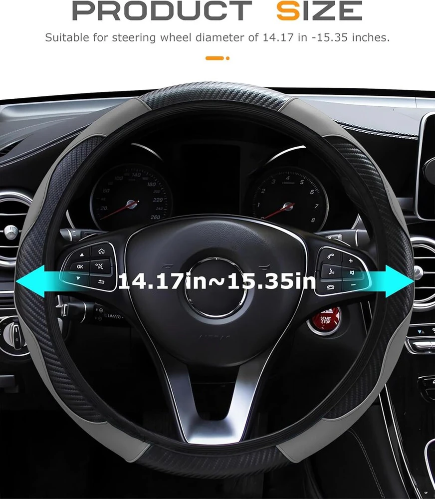 Flaconi automobilio vairo uždangalas, odinis vairo uždangalas, vairo uždangalas, vairo uždangalas, vairo uždangalas, vairo apsauga automobiliui, tinkamas daugumai automobilių (pilkas)