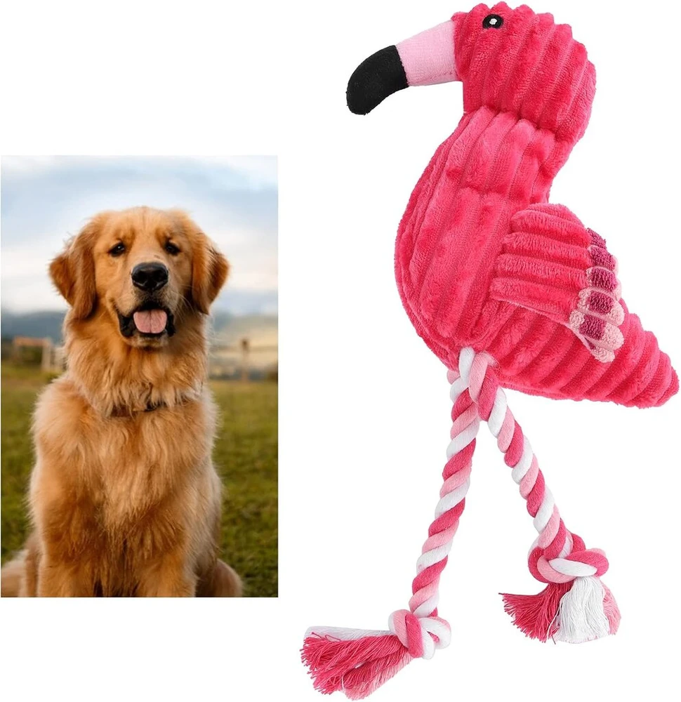 Flamingo šunų pliušiniai žaislai, rožinis flamingo su girgždučiu, virvės žaislas šunims dantims valyti, žaidimų priedai