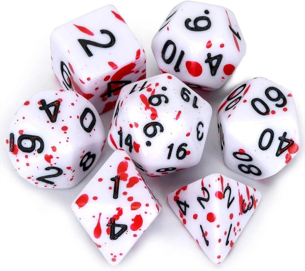 Flashowl d&d kauliukų rinkinys su netaisyklingais raudonais taškeliais poliedriniai d20 kauliukai dungeons and dragon 7 kauliukų rinkinys (raudonas)