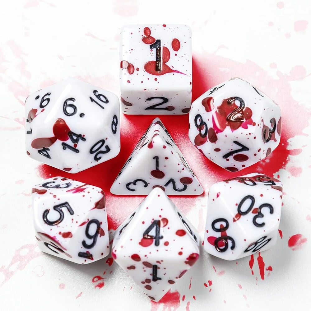 Flashowl d&d kauliukų rinkinys su netaisyklingais raudonais taškeliais poliedriniai d20 kauliukai dungeons and dragon 7 kauliukų rinkinys (raudonas)