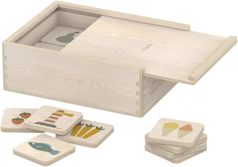 Flexa medinis atminties žaidimas vaikams - 36 dalių rinkinys, montessori lavinamasis žaislas, fsc sertifikuota beržo mediena, žaidimas vaikams, lavinamasis žaislas su dėžute, nuo 3 metų