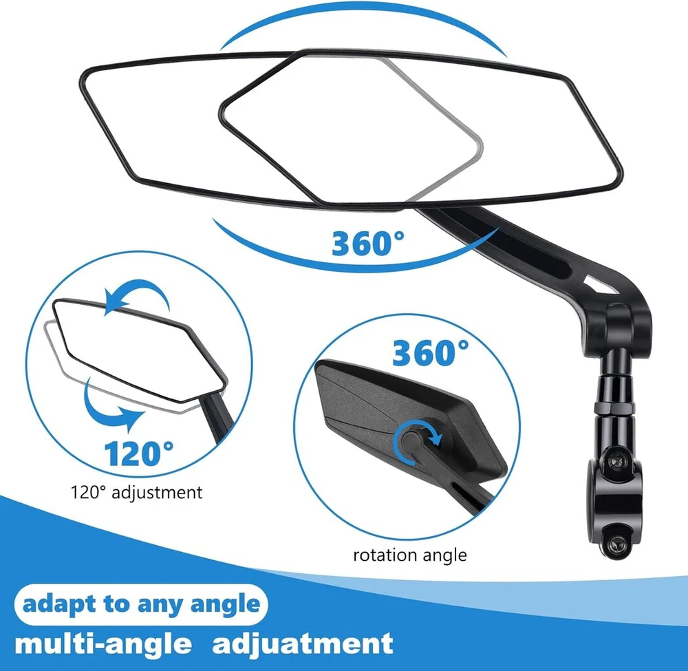 Flintronic dviračio veidrodėlis, 360° dviračio veidrodėlis, galinio vaizdo veidrodėlis, universalus saugus galinio vaizdo veidrodėlis 22 mm - 25 mm, tvirtas, atsparus smūgiams, dviračio vairo veidrodėlis vairams, dviračiams, kalnų