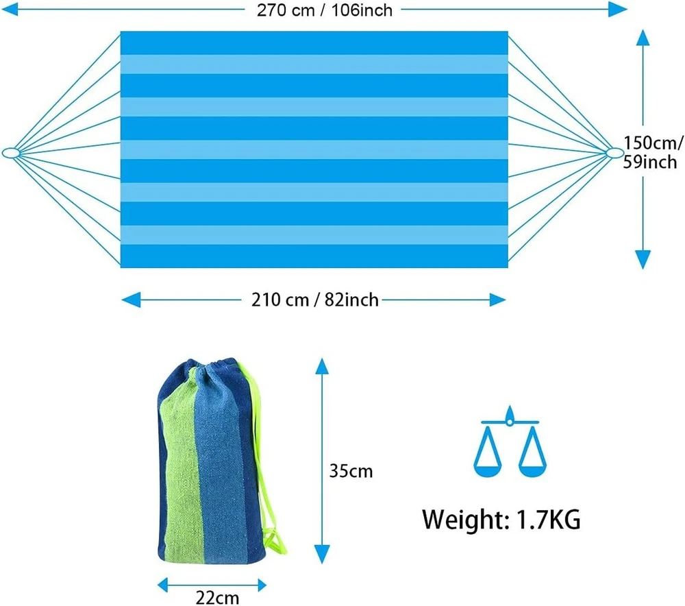 Flintronic Hamakas Dvigubas Drobės 300kg Talpa 270x140cm Mėlynas