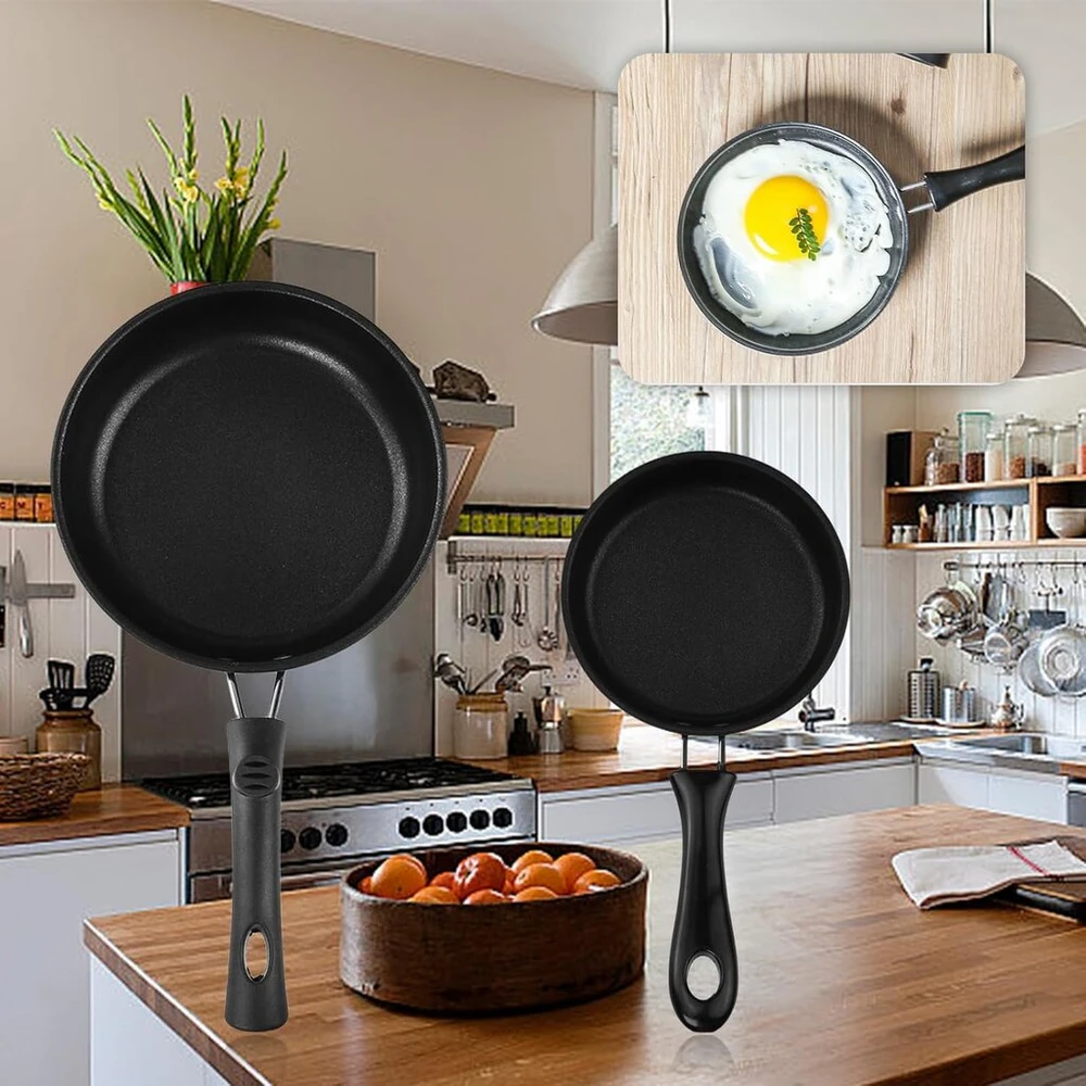 Flylin 2 mini keptuvių rinkinys, nešiojama keptuvė su nelipnia danga ir kniedyta rankena dujinėms/indukcinėms viryklėms, keptuvė kiaušiniams/šoninei/kumpio griežinėliams/kepsniams (12 cm + 16 cm)