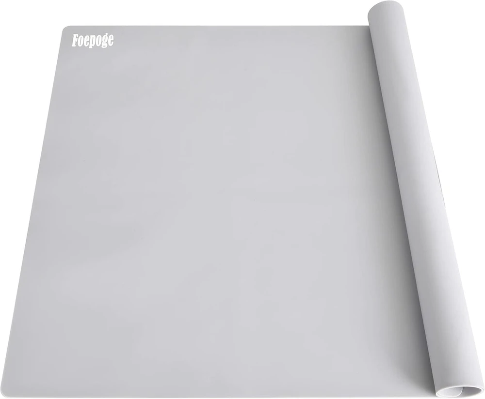Rankšluostis Foepoge silikoninis kilimėlis didelis 71 x 51 cm x 1,5 mm amatininkų kilimėlis dervos liejimui, karščiui atsparus darbo kilimėlis, silikoninis pagrindas epoksidinės dervos amatų papuošalų liejimui, padėkliukas, stalo kilimėlis, pilkas