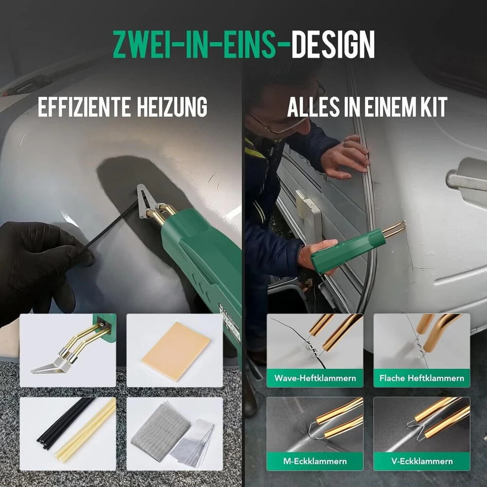 Foliv 200 W plastikų suvirinimo aparatas, plastikų suvirinimo aparato rinkinys, 2-in-1 suvirinimo aparatas, automobilio buferio remonto rinkinys su 1000 vnt. suvirinimo vinių, 16 plastikinių suvirinimo strypų ir švitriniu popieriumi, replės, peiliai