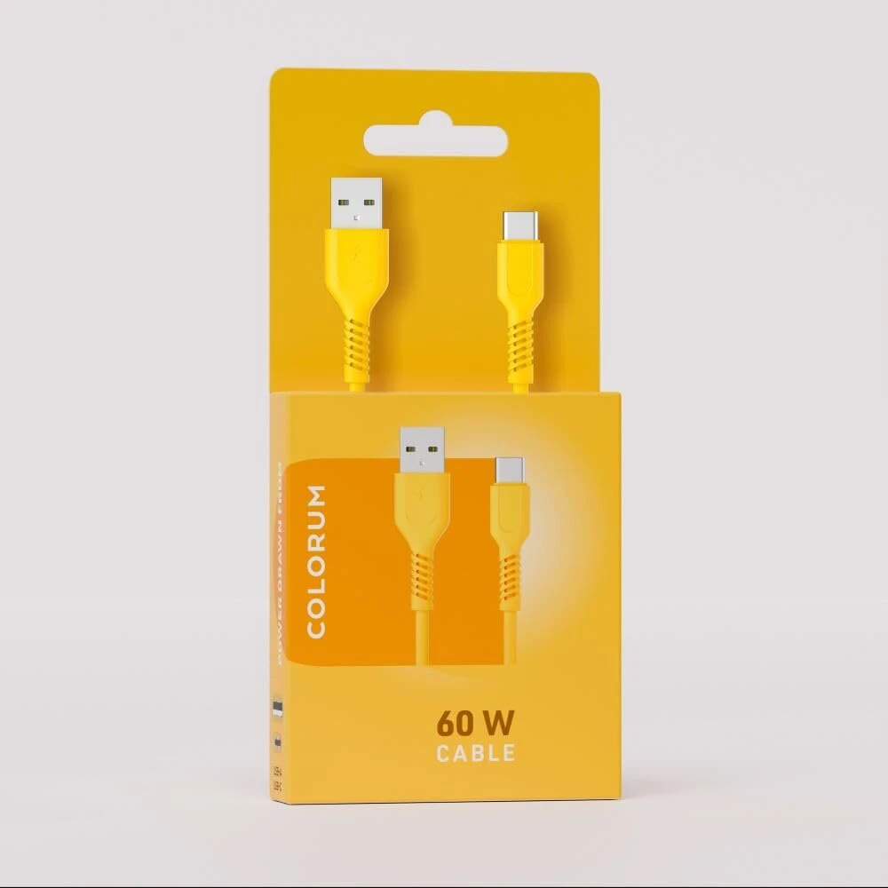 Forever Colorum Usb į Usb C kabelis 60 W geltonas - 1.8 m įkrovimo kabelis Usb C Usb A įkrovimui ir duomenų sinchronizavimui 2.0 480 Mbps - greito įkrovimo kabelis Usb C į Usb A išmaniesiems telefonams, planšetiniams kompiuteriams