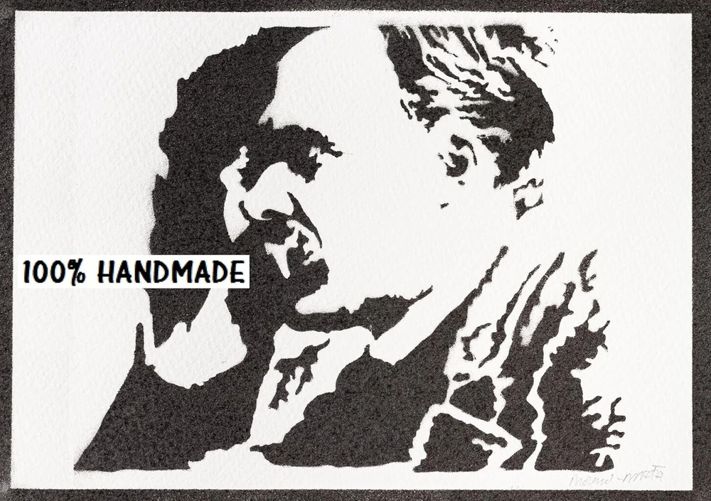 Friedrich Nietzsche plakatas, rankų darbo grafiti gatvės menas - estetiškas meno kūrinys, sienų dekoracija svetainei, sienos paveikslas miegamajam, sienų paveikslai