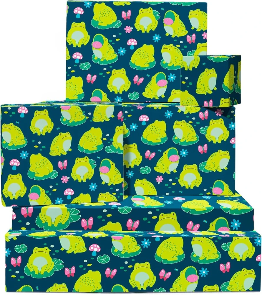 Frog pakavimo popierius - žalias pakavimo popierius - 6 lapai nuotakos vakarėlio pakavimo popierius moterims - pikti varliagyviai, grybai, drugelis, gėlė - perdirbamas - iš Central 23