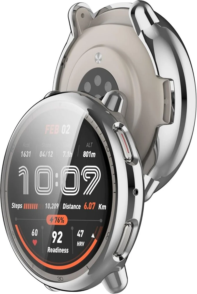 Ftrongrt dėklas, suderinamas su Amazfit Active 2, atsparus įbrėžimams, galvanizuotas, visapusiškas Tpu laikrodžio apsauginis dėklas, suderinamas su Amazfit Active 2, sidabrinis