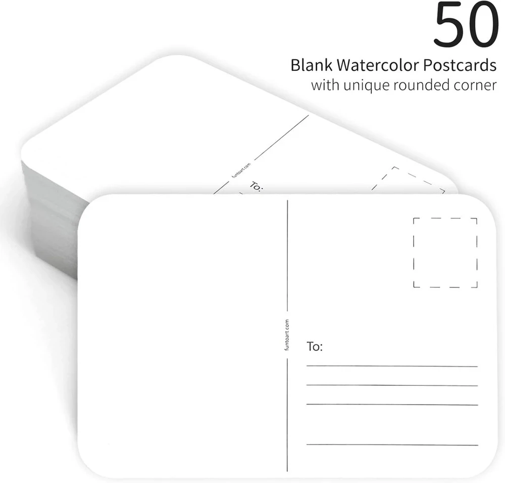 Funto blanko akvarelinio popieriaus atvirukai, 50 vnt., 4x6, 300 gsm, be rūgščių, sunkus meninis popierius padėkos ir sveikinimo atvirukams