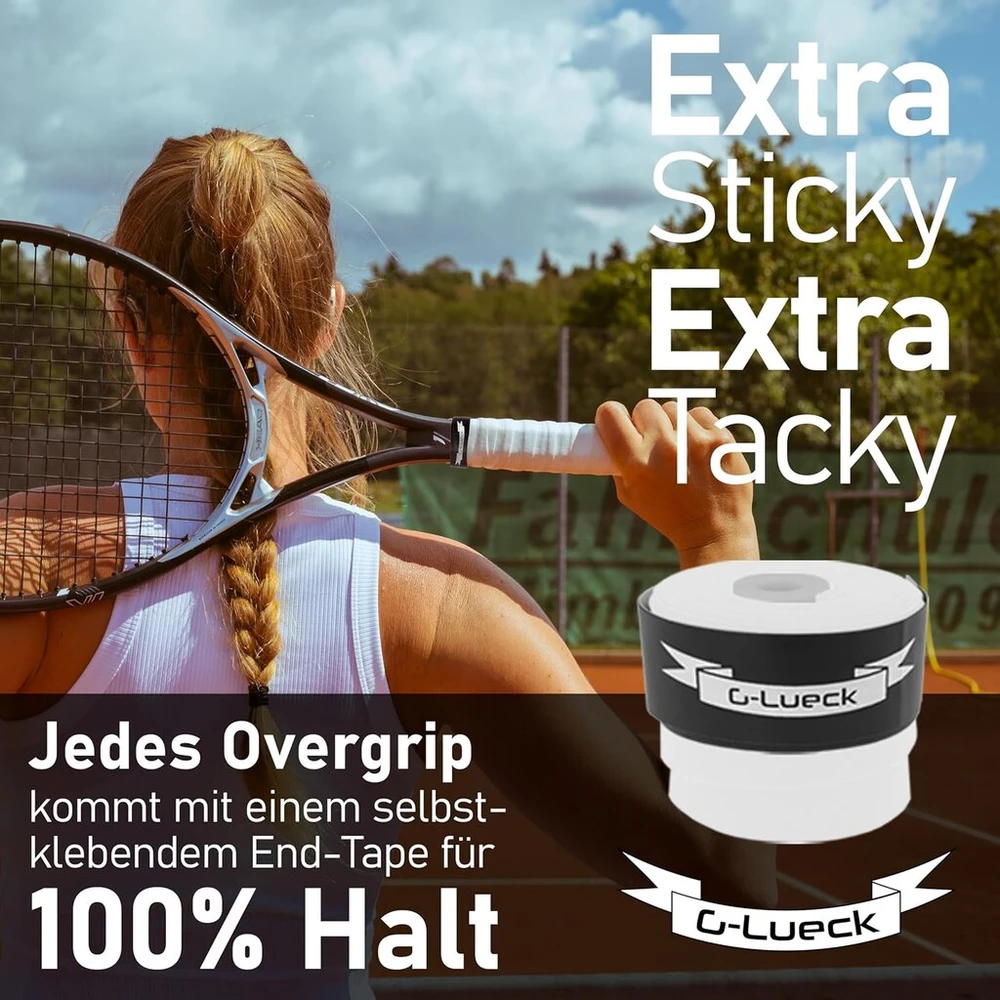 G-lueck teniso raketės rankenos apvijos rinkinys iš 10 vnt. (labai lipnios) | 0,50–0,60 mm storio | viršutinė rankena skvošo badmintono raketėms ir kickeriams, įskaitant lipnią galinę juostelę | neslystančios