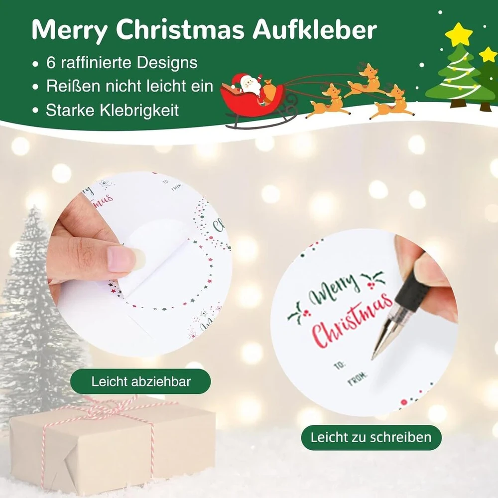 G2plus 120 vnt. "merry Christmas" kalėdinių lipdukų pakuotė, holly kalėdiniai lipdukai dovanoms, 5 cm apvalūs lipdukai dovanoms Kalėdoms, kalėdiniai lipdukai dovanų dekoravimui