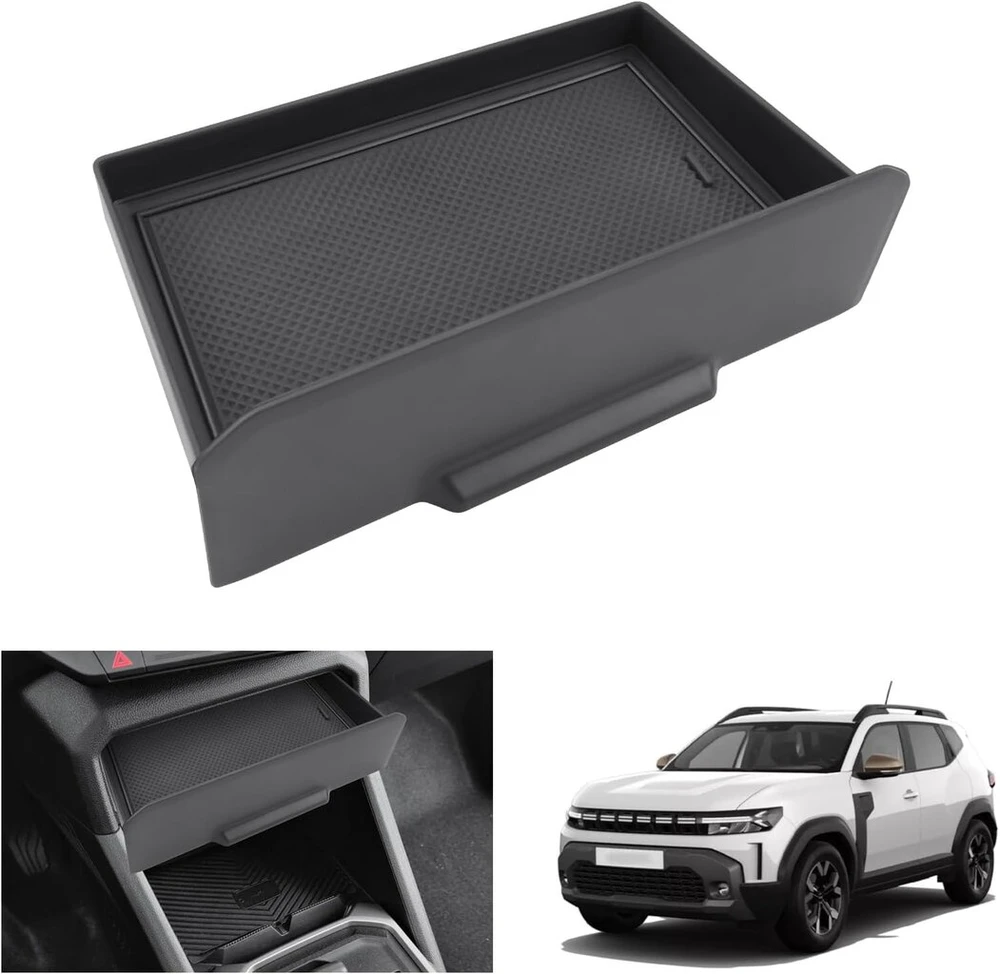 Gafat Dacia Duster 3 2024 2025 centrinės konsolės dėžutė su stumdomu stalčiumi, skirta Dacia Duster Iii nuo 2024 m., paslėptas stumdomas organizatoriaus padėklas, Duster 3 priedai 2024