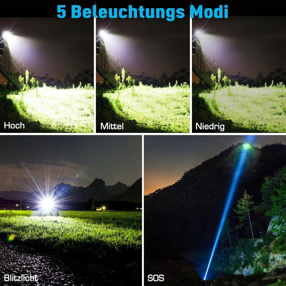 Galingas Xhp70.2 Led žibintuvėlis, 1000000 Liumenų, 5 Režimai, Zoom