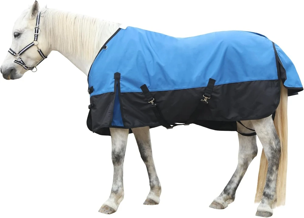 Gallopoff 1200d atspari plyšimui arklio antklodė be užpildo (0 g), lengva, neperšlampama ir kvėpuojanti apsauga nuo lietaus arkliams, lauko antklodė, arkliui, mėlyna/juoda, 135 cm