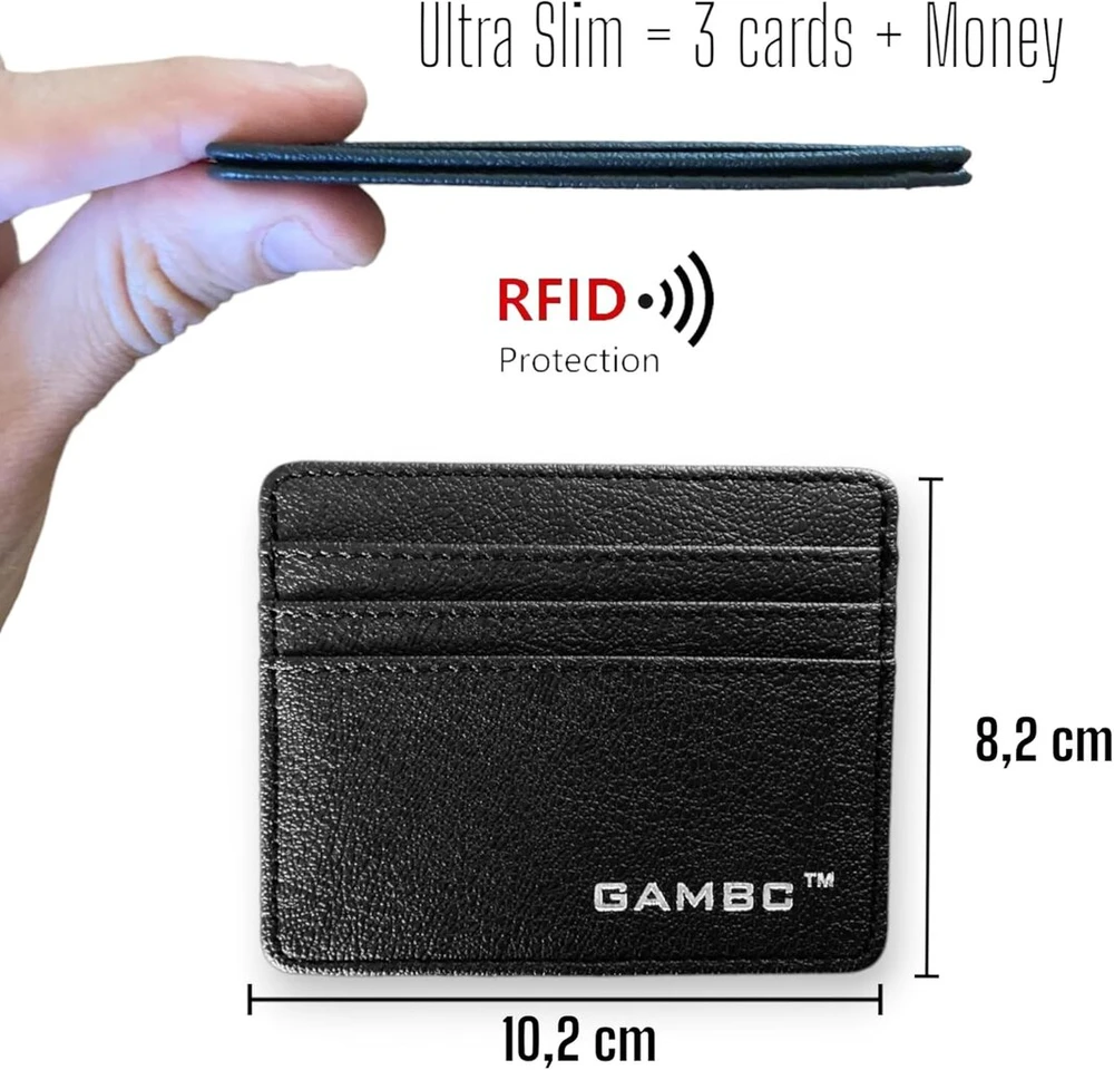 Gambc® vyriškas rfid kortelių dėklas-piniginė - vyriška piniginė - plona piniginė - vyriška piniginė - juoda, juoda, minimalistinė