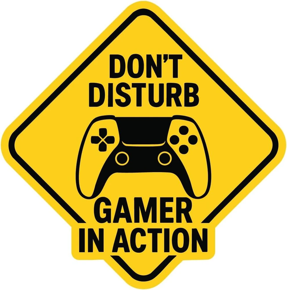Gamer durų lipdukas "netrukdyti, žaidėjas veikia" 210x210mm geltonas vinilo lipdukas paauglių miegamajam, žaidimų kambariui, sienai ar kompiuterio paviršiui