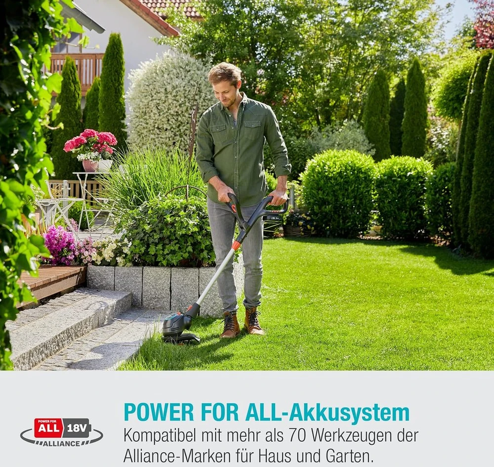 Gardena Comfortcut akumuliatorinis trimeris 23/18v P4a Ready-to-use Set: žolės trimeris su 230 mm pjovimo apskritimu, teleskopine rankena ir pasukama trimerio galvute, įsk. 18v P4a akumuliatorius (14701-20)