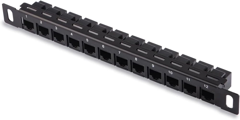 Geeekpi 12 prievadų patch panelis, 0.5u Cat6 tinklo patch panelis, skirtas Deskpi Rackmate T1/t0/t2 montavimui į stelažą ir 10 colių serverių stelažui/tinklo spintai