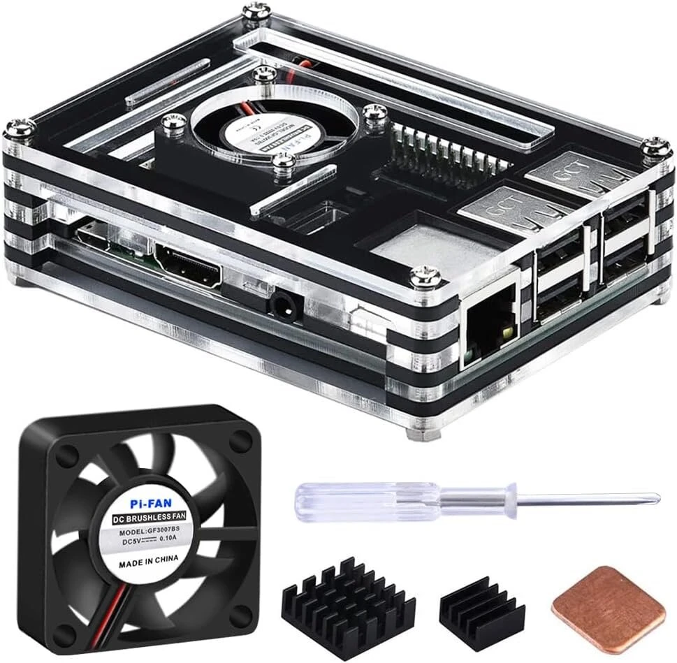 Geeekpi akrilinis dėklas, skirtas raspberry pi 3 b+ su aušinimo ventiliatoriumi, raspberry pi heatsinks, suderinamas su raspberry pi 2b/3b/3b+