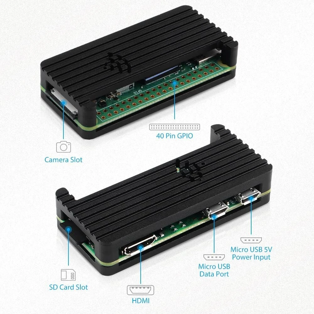 Geeekpi Raspberry Pi Zero 2 W dėklo rinkinys su Raspberry Pi Zero 2 W aliuminio pasyvaus aušinimo dėklu, Qc3.0 greito įkrovimo maitinimo šaltiniu, radiatoriumi, 20 kontaktų Gpio jungtimi, 4 prievadų Usb šakotuvas, įjungimo/išjungimo jungiklio kabelis, 124731