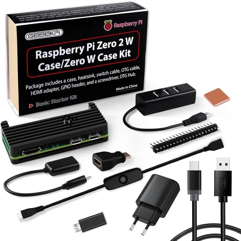 Geeekpi Raspberry Pi Zero 2 W dėklo rinkinys su Raspberry Pi Zero 2 W aliuminio pasyvaus aušinimo dėklu, Qc3.0 greito įkrovimo maitinimo šaltiniu, radiatoriumi, 20 kontaktų Gpio jungtimi, 4 prievadų Usb šakotuvas, įjungimo/išjungimo jungiklio kabelis, 124731