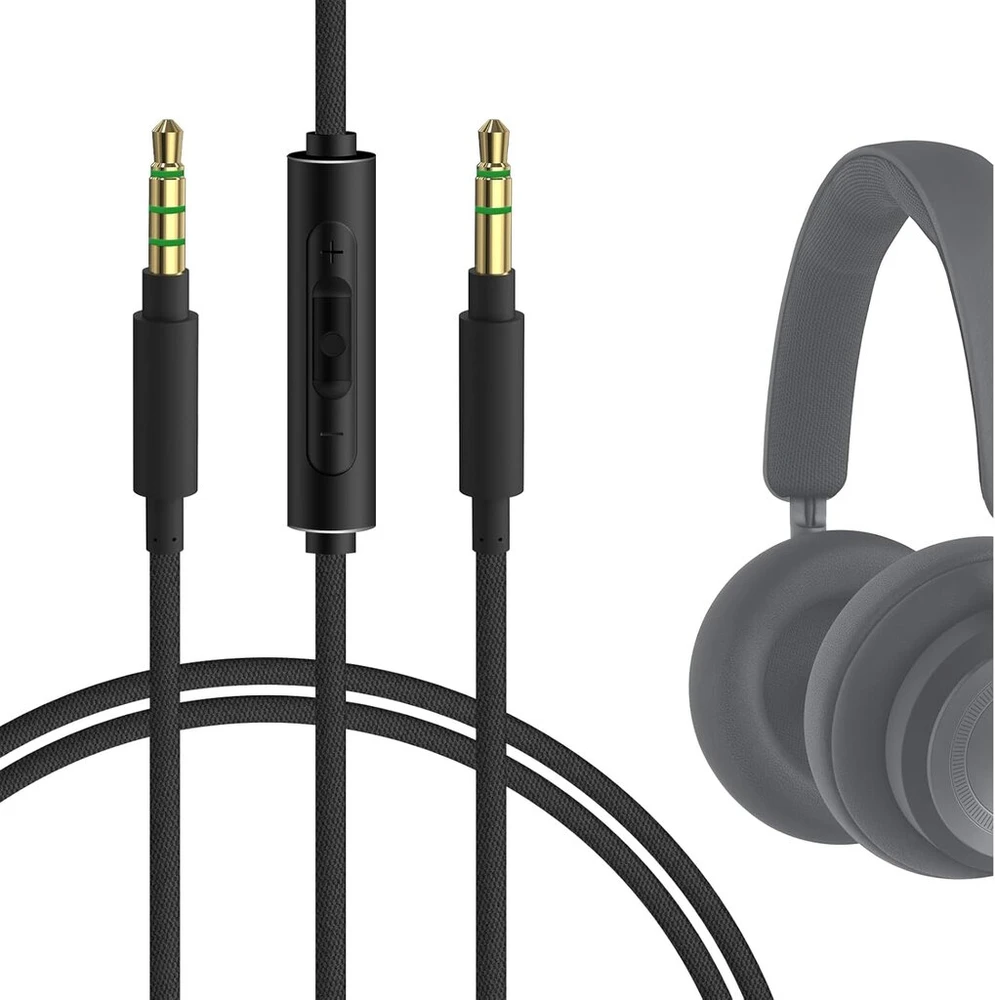 Geekria audio kabelis su mikrofonu, suderinamas su B&o Hx ausinių laidu, 3.5 mm į 3.5 mm pintas nailoninis stereo pakaitinis kabelis su įmontuotu mikrofonu ir garso reguliavimu (1.2 m)