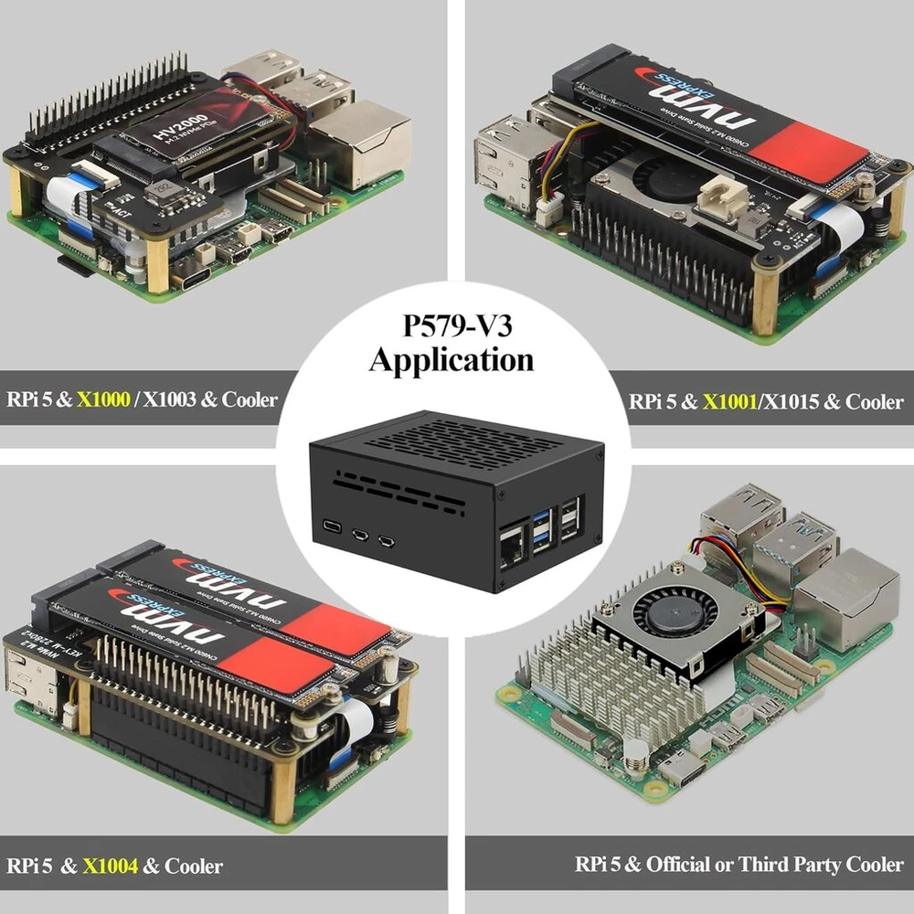 Geekworm raspberry pi 5 dėklas (p579-v2) | palaiko pcie m.2 nvme ssd shield top x1001 / x1003 / x1004 / x1012 / x1000 / x1015 / m901 / m300 ir raspberry pi 5 active cooler