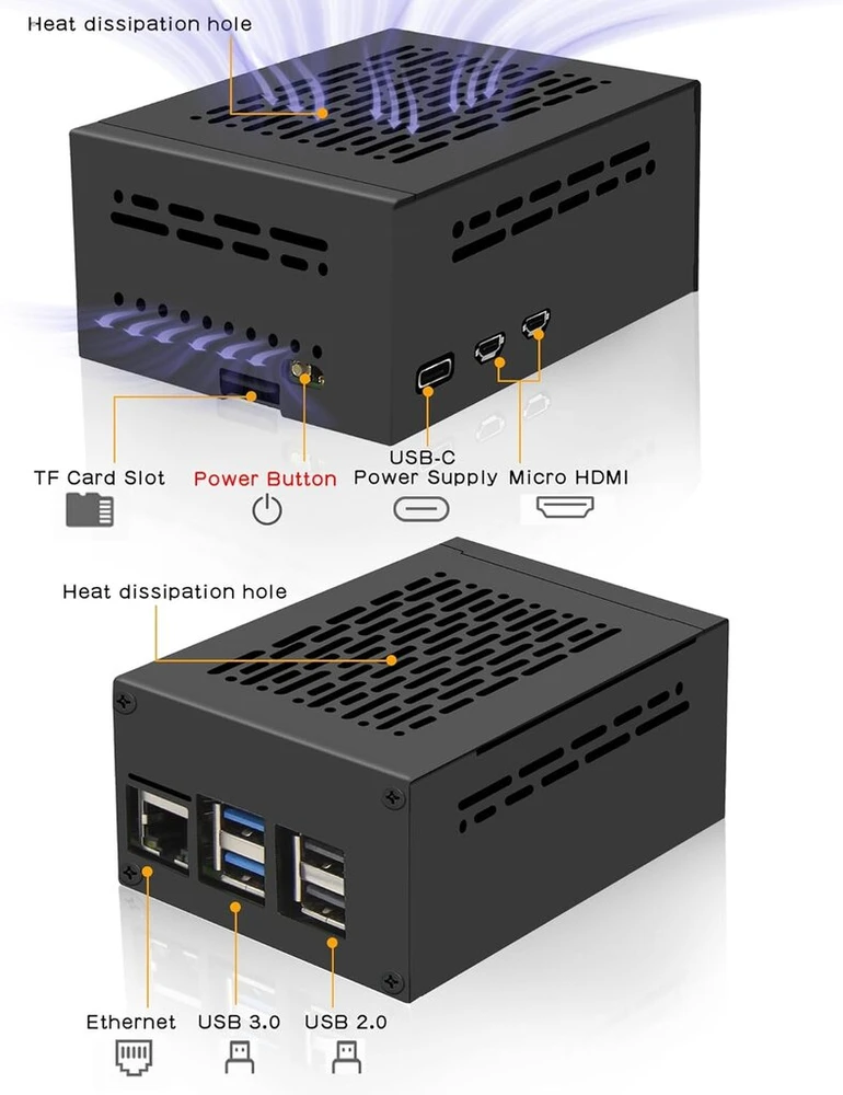 Geekworm raspberry pi 5 dėklas (p579-v2) | palaiko pcie m.2 nvme ssd shield top x1001 / x1003 / x1004 / x1012 / x1000 / x1015 / m901 / m300 ir raspberry pi 5 active cooler