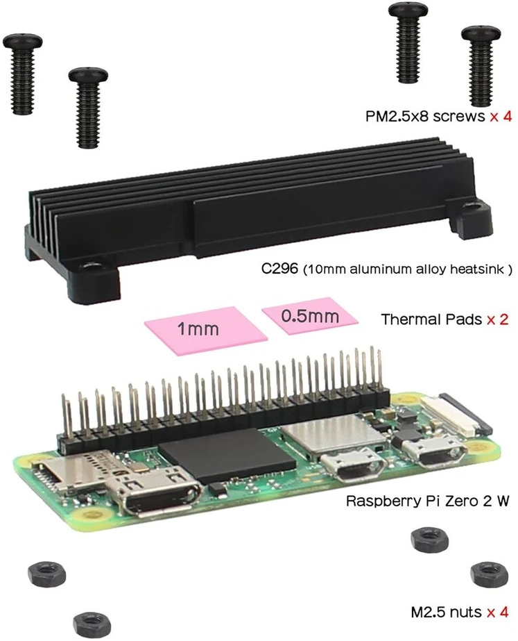 Geekworm Raspberry Pi Zero 2w Aliuminio Aušintuvas 10mm (c296)