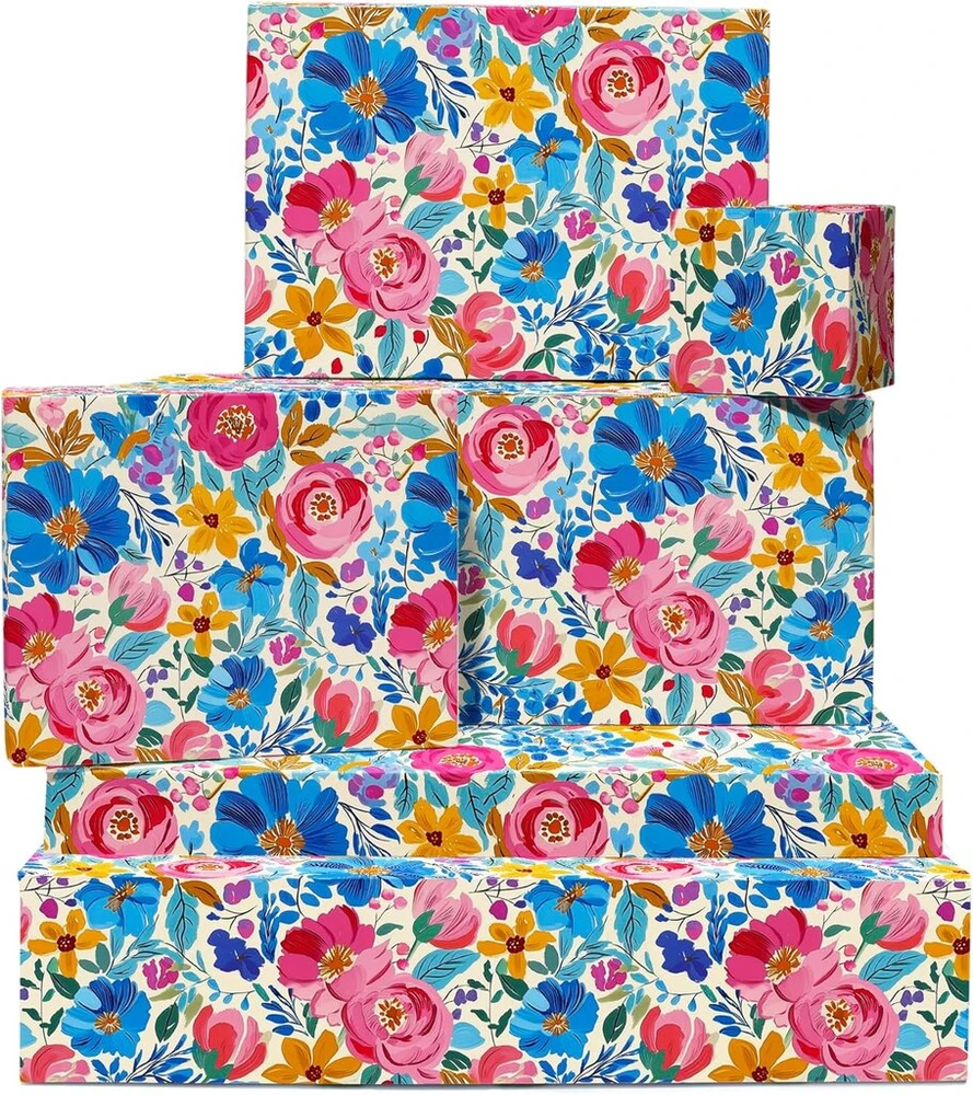 Gėlių raštų dovanų popierius, 6 lapai, 70x50cm