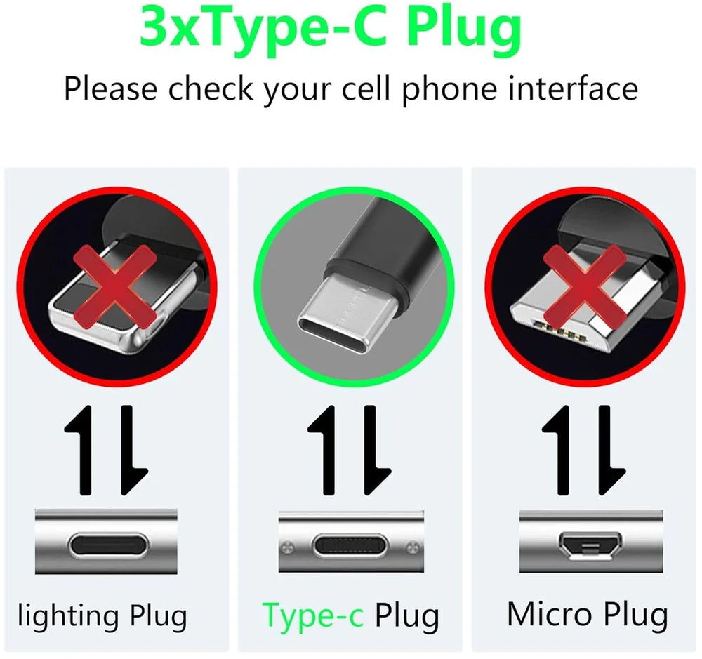 Gelrhonr 2 vnt. daugiafunkcis įkrovimo kabelis, 3 viename Type C įkrovimo kabelis, Usb A Male į 3 Type-c Male nailono pintas kabelis su 3 x 1.2 m kabeliu, duomenų perdavimas, skirtas Phone/15/15 Pro/15plus, S24 S23 (1.2m)