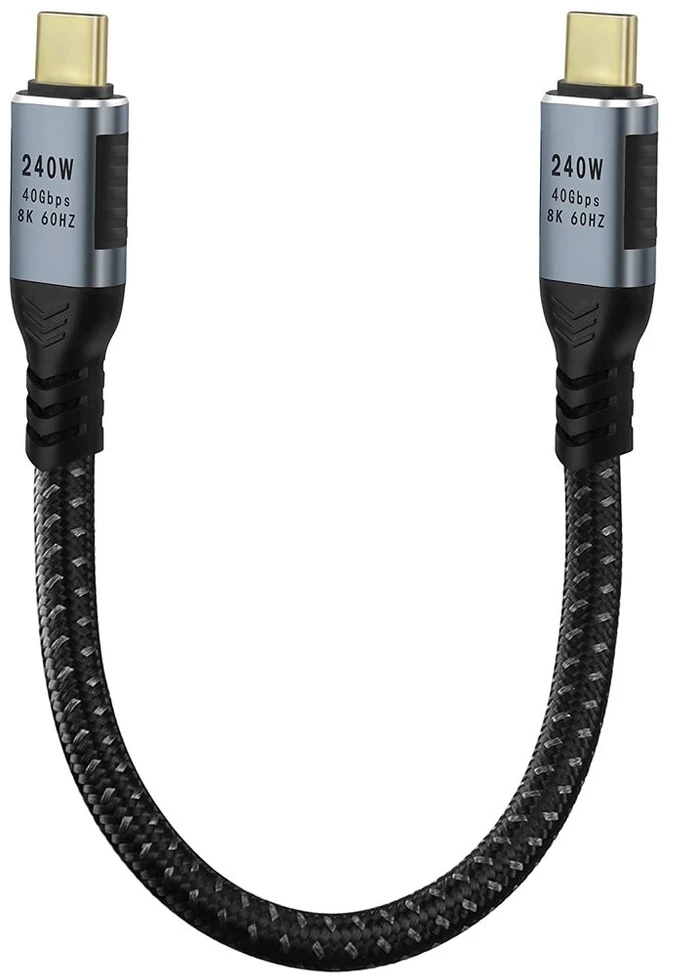 Gelrhonr 240 W Usb C į Usb C kabelis, Usb 4.0 Type C įkrovimo kabelis, greitas įkrovimas, 40 Gbps duomenų perdavimas, 8k @ 60hz 4k @ 120 Hz vaizdas, suderinamas su Thunderbolt 3, Hub, Ssd, Docking (0.2 m)