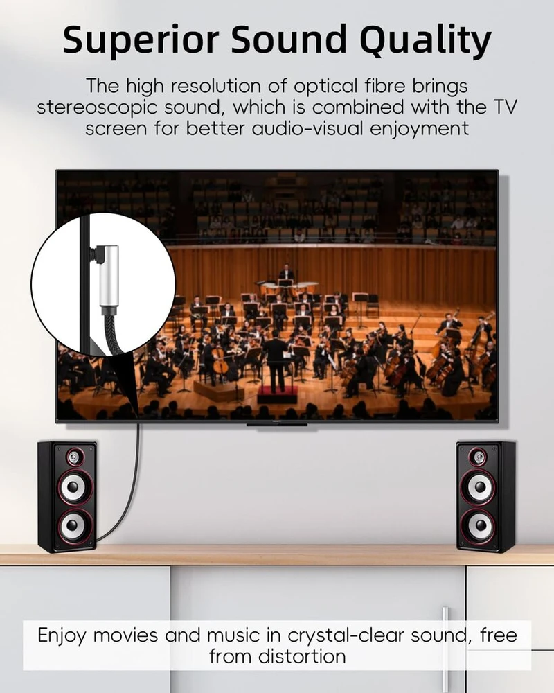 Gelrhonr 90 laipsnių optinis audio kabelis, stačiu kampu Toslink kabelis, skaitmeninis šviesolaidinis kabelis soundbar'ui, televizoriui, namų kinui, žaidimų konsolei (tiesus į 90 laipsnių, 3 m/9.84 pėdos)