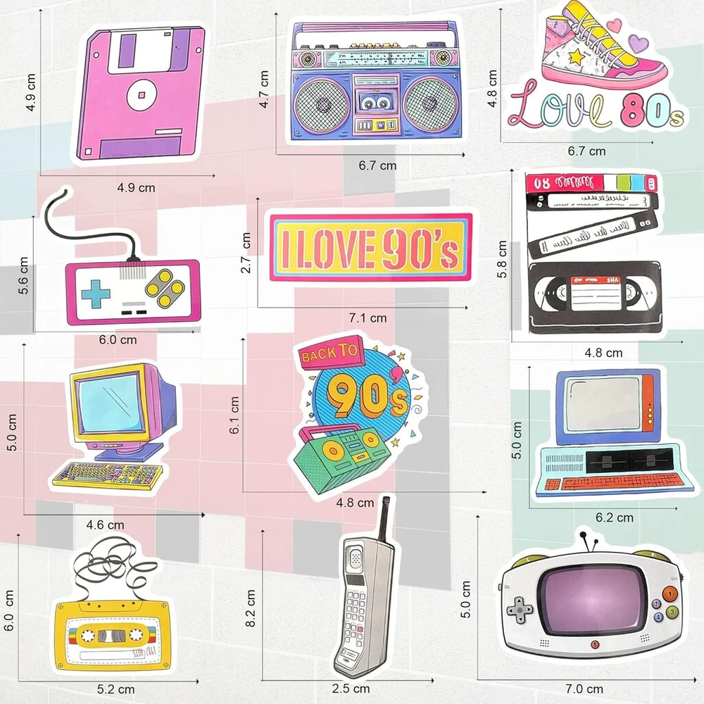 Generic Lipdukai 80s 90s Retro Stilius Mobiliesiems, Dviračiams, Sąsiuviniams