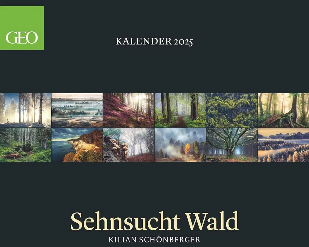 Geo - Sehnsucht Forest sieninis kalendorius 2025 - įspūdingi miškų peizažų kalendorius, harmoningas formatas 60 x 55 cm, su žavingais miško ir gamtos vaizdais