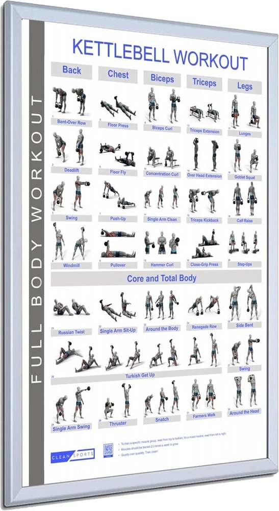 Gera Namie Kettlebell treniruočių plakatas su 32 pratimais, Din A1 formatas